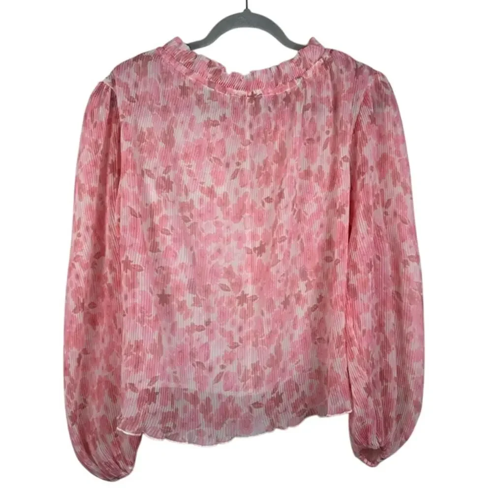 GANNI Pleated Pink Floral Blouse Balloon Sleeve Size 36 Romantic Scandi Style - Picture 4 of 11